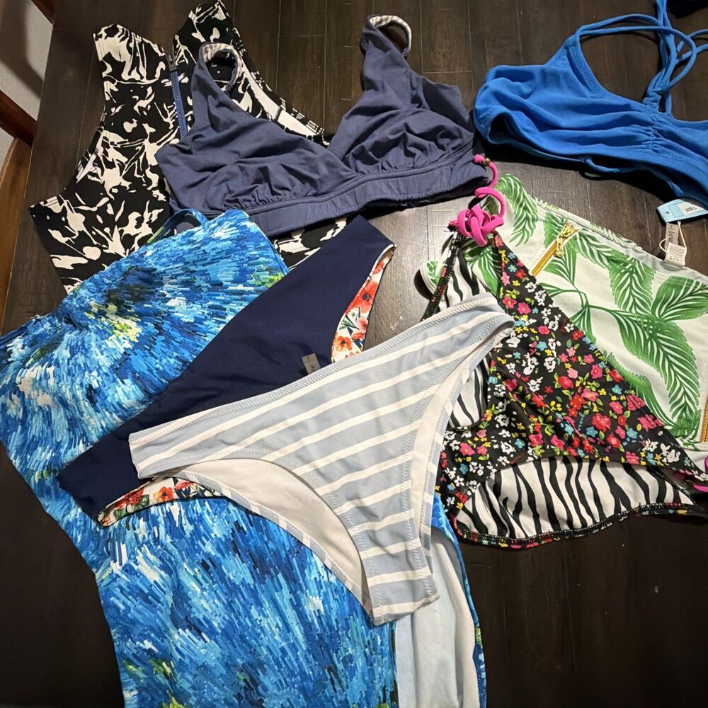 Womens 5pc Swimsuit Separates Lot of 5 Size Large Bathing Suit Swimwear